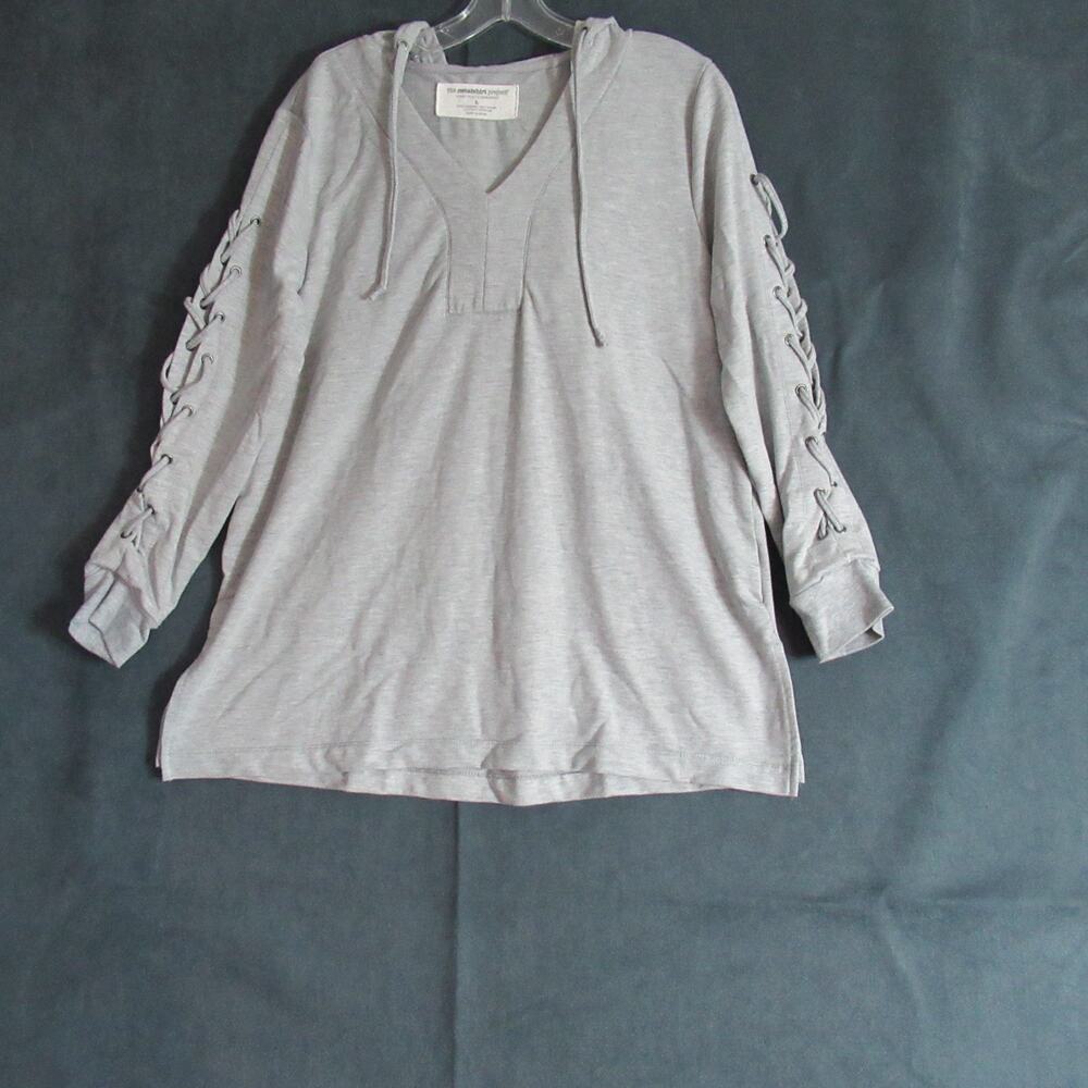 The Sweatshirt Project Hoodie Womens Size L Gray Lace Up Sleeve Momcore Lounge